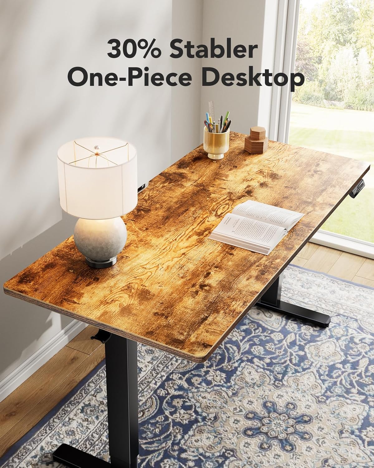 HUANUO Electric Standing Desk, 60" x 24" Whole Piece Desktop, Adjustable Height Computer Desk, 4 Height Memory Settings, Sit Stand Up Desks for Home Office, Vintage