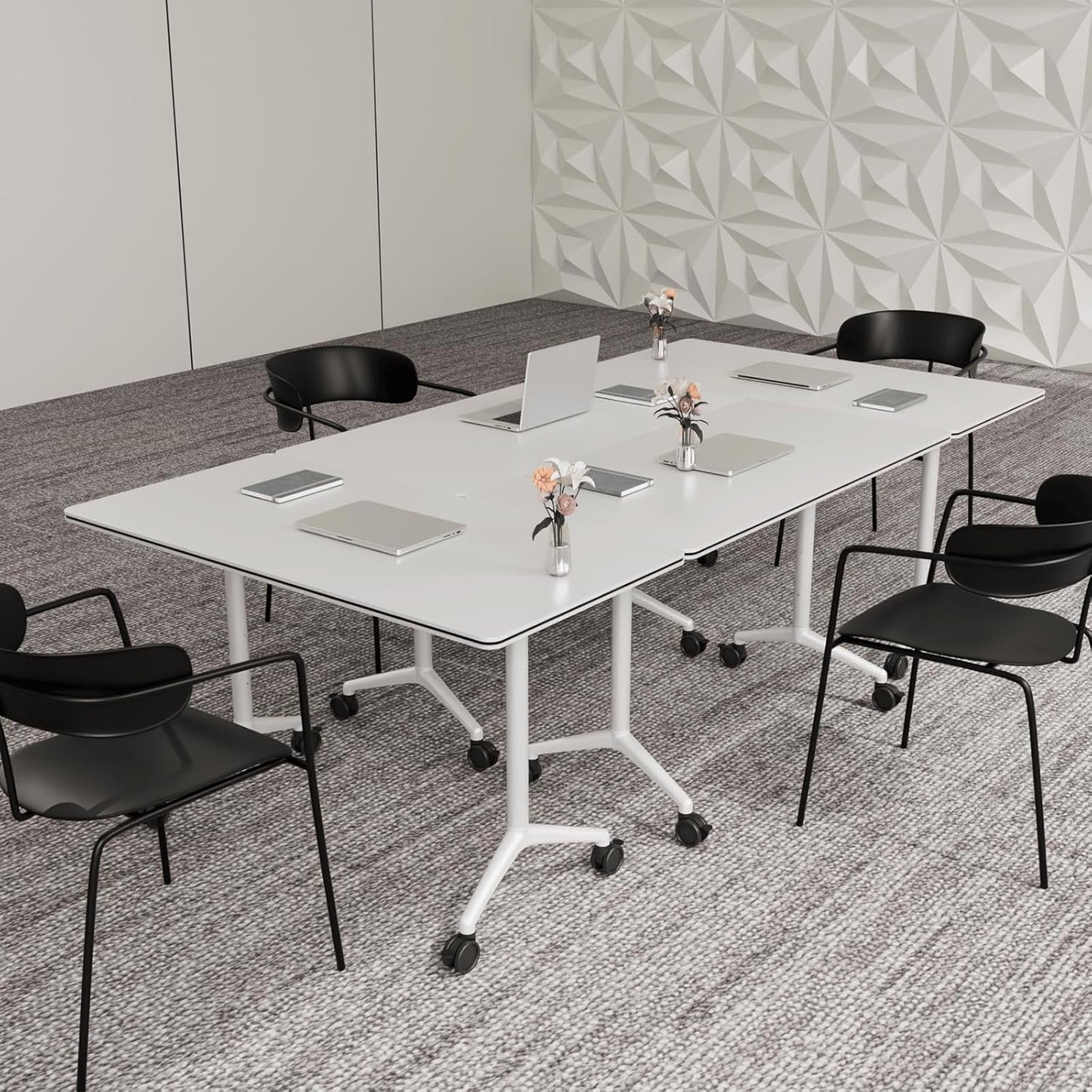 Conference Table,Folding Conference Room Tables Portable Rolling Conference Training Table with Silent Wheels,Mobile Meetings Flip Top Tables for Offices Classrooms Meeting Room (6Pack 70.8in)