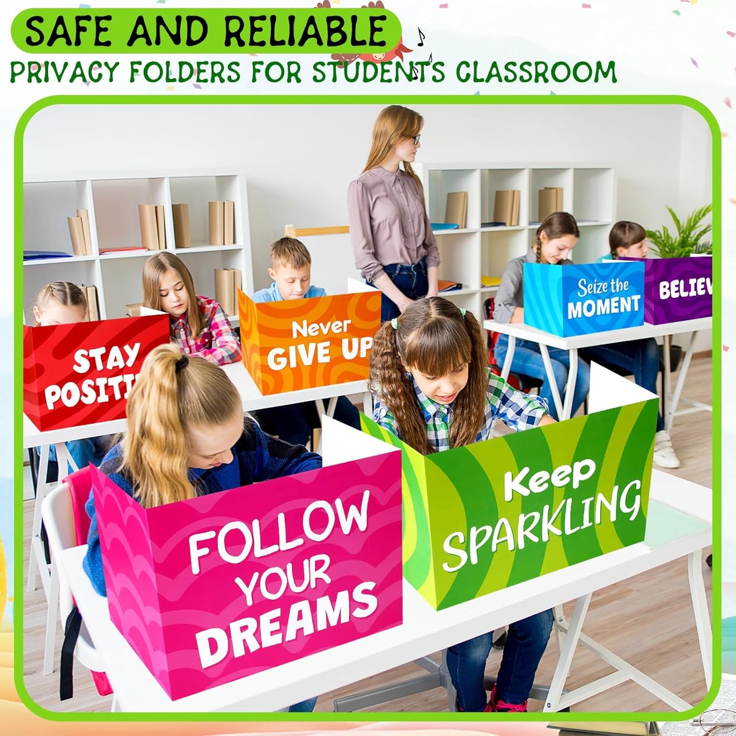 Honoson 24 Pcs Bulk Inspirational Privacy Folders for Students Cardboard Test Privacy Boards Motivational Words Desk Dividers Shield for Classroom School Study Supplies, 6 Styles(Affirmation)