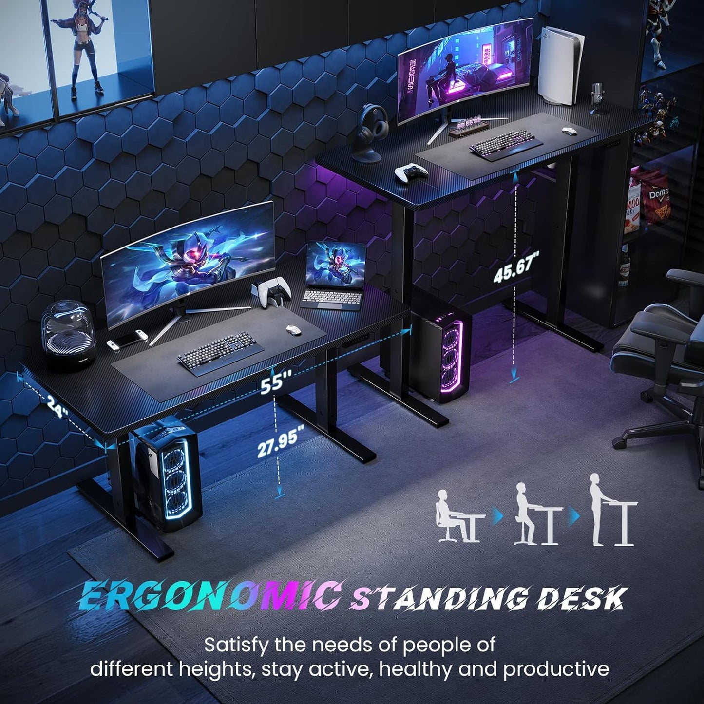 SIAGO Electric Standing Desk Adjustable - 55 x 24 Inch Sit Stand up Desk with Cable Management - 3 Memory Preset Adjustable Height Table