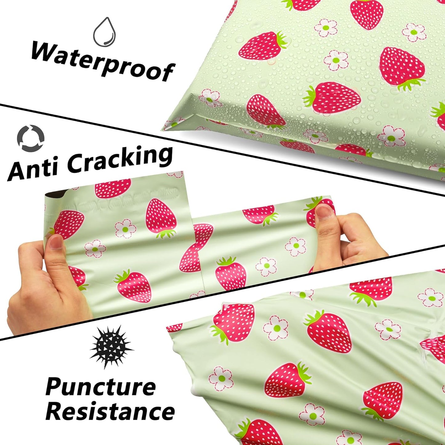 Poly Mailers 10x13 Inch 25 Pcs - Strawberries printed Shipping Bags, 2.4mil Thickness, Waterproof and Tear Resistant Mailing Envelopes, Self-Sealing Packaging Bags for Small Business