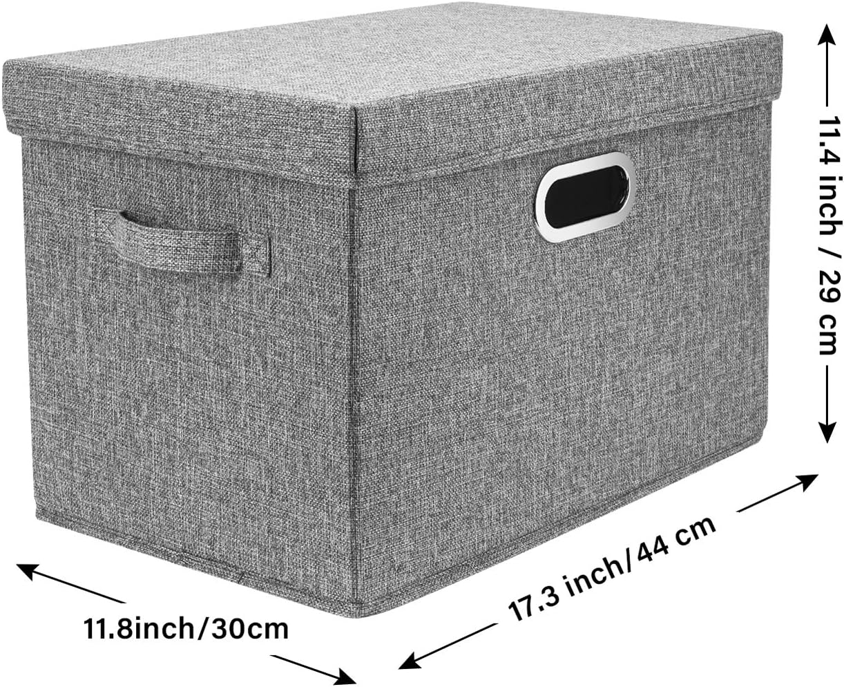 TYEERS Large Storage Bins with Lids, Collapsible, Washable, Fabric Storage Boxes for Organizing, 17.3x11.8x11.4 inches, 5 Pack, Gray