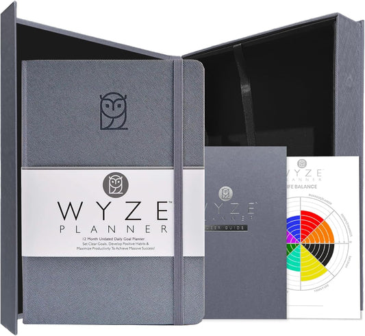 Undated Daily Planner – 1-Year B5 Productivity Organizer with Two-Page Weekly Spread, Goal Setting, Habit Tracker, Weekly & Monthly Pages – Hardcover Time Management Notebook (Gray)