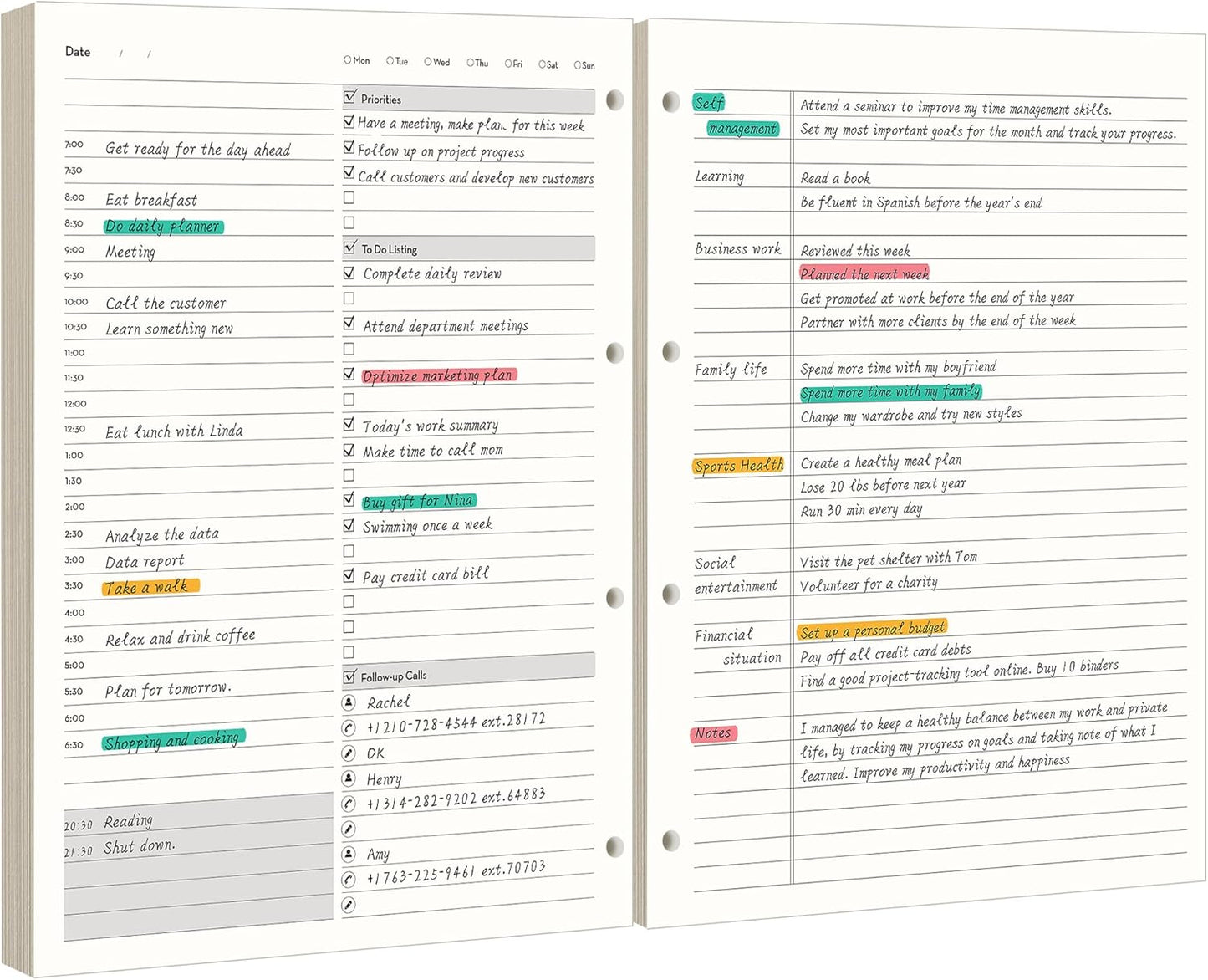 EMSHOI Undated Daily Planner 9.2" X 12", A4 To Do List Notepad, 240 Pages Ring Binder Planner Hardcover Leather Notebook for Work Business Meeting, with Yearly Schedule, Habit Tracker, Blue