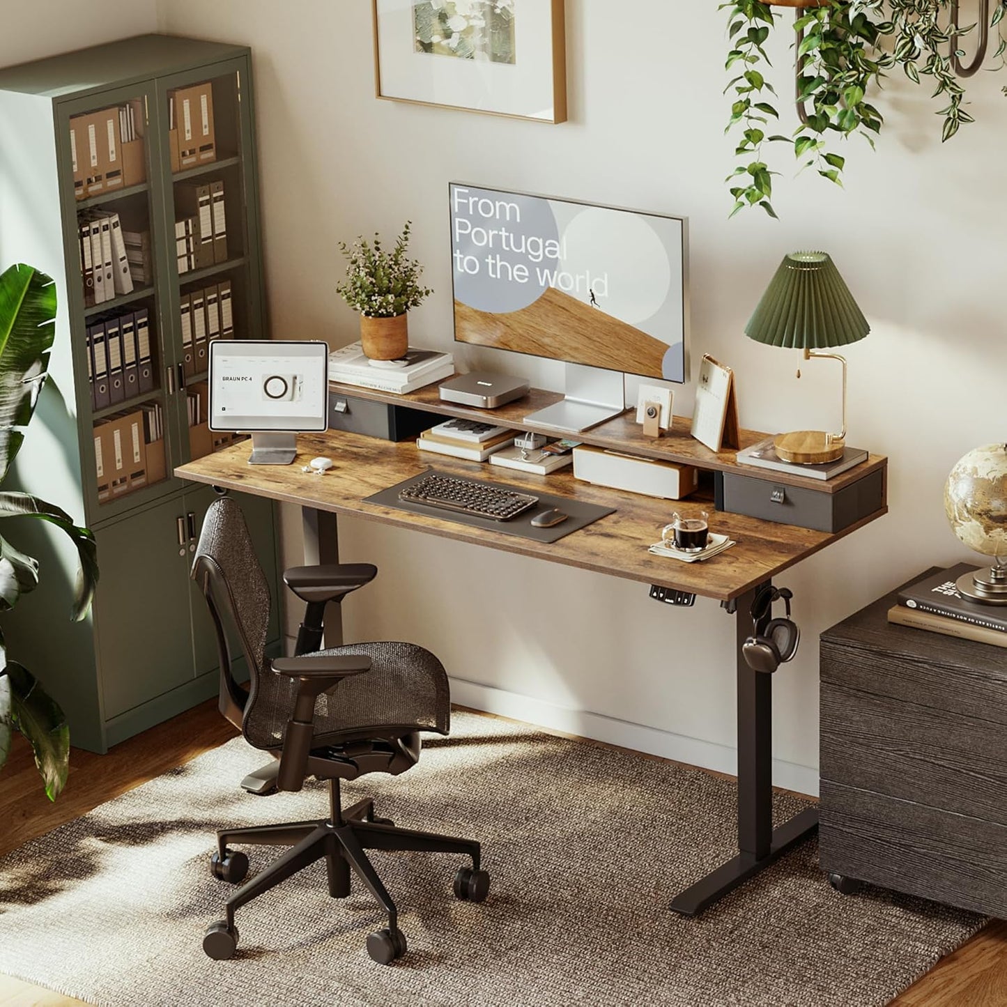 Agilestic 53 x 24 Inches Height Adjustable Electric Standing Desk with 2 Drawers, Stand Up Electric Desk Adjustable Height, Sit Stand Computer Gaming Table with Splice Board, Rustic Brown