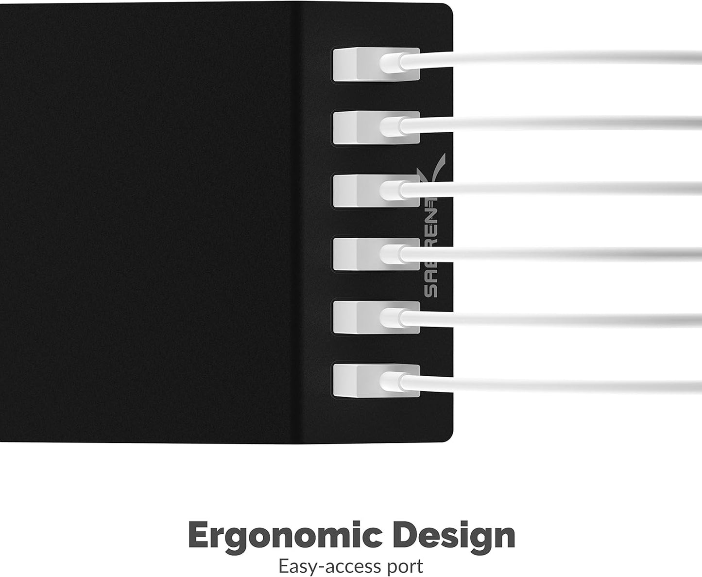 SABRENT Premium 60 Watt (12 Amp) 6 Port Aluminum Family Sized Desktop USB Rapid Charger.[UL Certified ] Smart USB Charger with Auto Detect Technology [Black] (AX-FLCH-B)