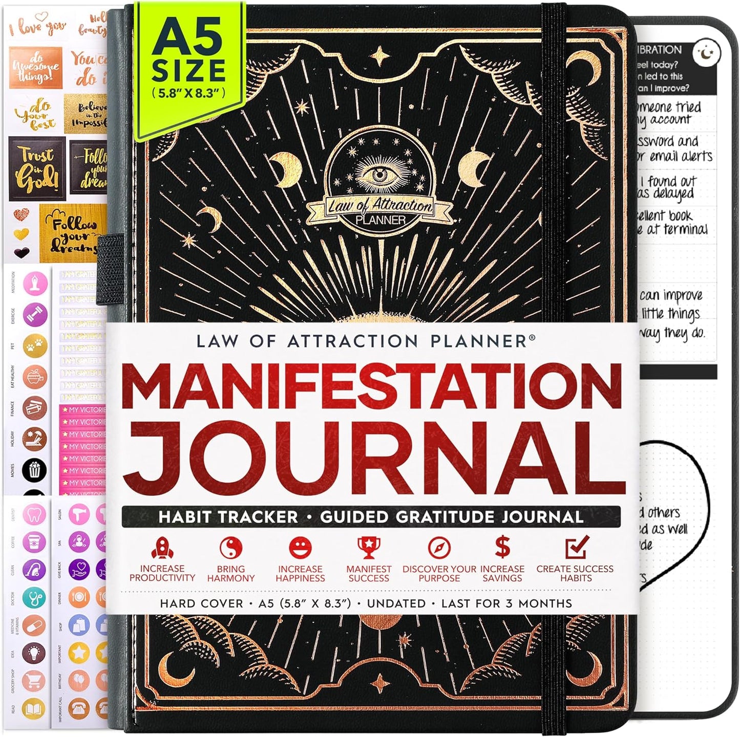 Law of Attraction Life & Goal Planner - A 90 Day Journey Creating Your Dream Life - Personal Gratitude Journal, Week Success Planner, Vision Board & Organizer + Planner Stickers, Undated