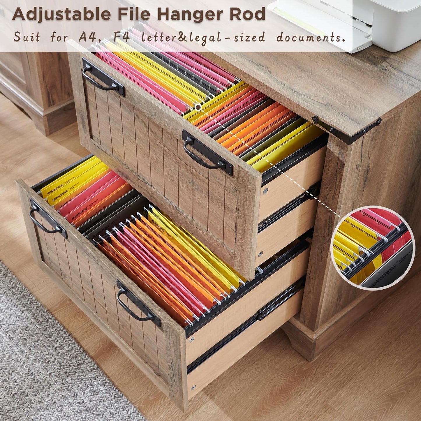 RedLemon Farmhouse Filing Cabinets with 2 Drawers, 30" File Cabinets w/Hanging File Folders for A4/Letter/Legal Size Documents, Office Storage Cabinet for Study Room, Living Room (Rustic Natural Oak)