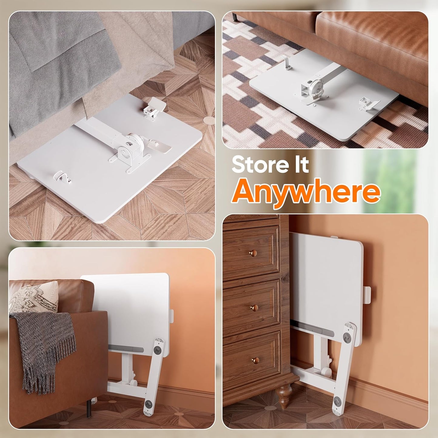 Monomi Mobile Folding Desk 25 Inch, Small Sit-Stand Height Adjustable Rolling Laptop Desk, Space-Saving Portable Desk with Wheels for Home Office Craft & Study, White