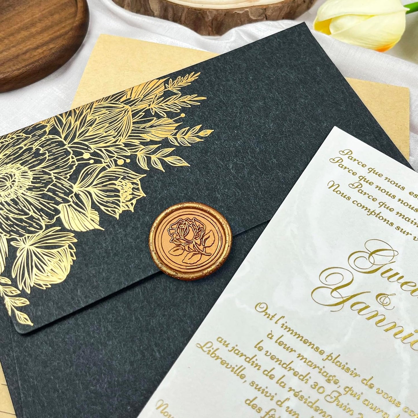 100Pcs Wax Seal Stickers Handmade Envelope Seals Self Adhesive Wax Stickers for Wedding Party Invitations, Envelope, Gift Wrap, Christmas(Rose Style, Antique Gold)