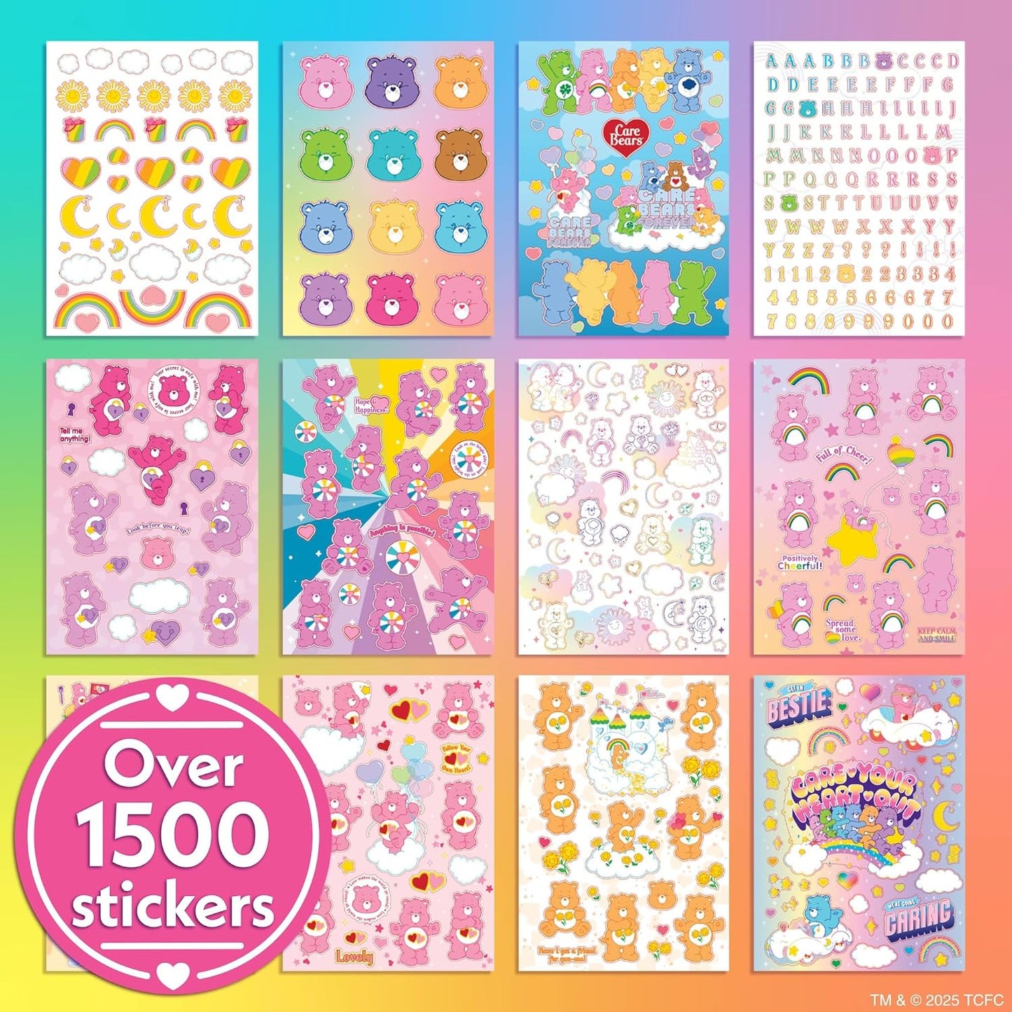 Care Bears Sticker Book, 1500 Cute Stickers for Scrapbooks, Planners, Features Letter Stickers, Planner Stickers, Laptop Stickers, Water Bottle Stickers for Kids Teens, School Supplies For Kids