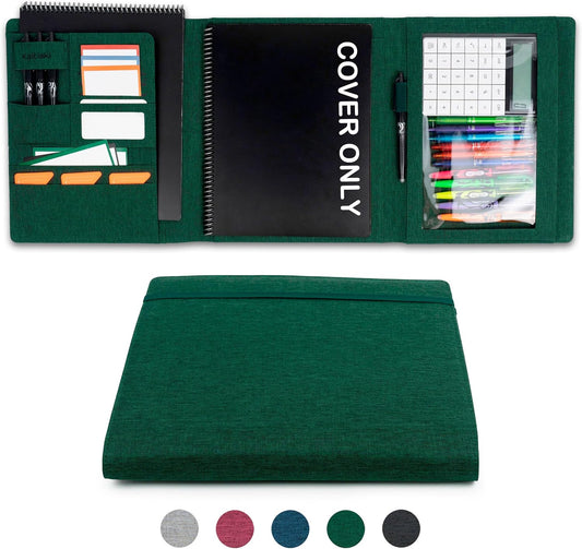 Sturdy Planner Cover for Rocketbook Smart Notebook - Water-Resistant Fabric Padfolio, Business Padfolio with Zipper Pen Pocket, Fits 8.5 x 11 Letter Size, Rocketbook Accessories (Green)