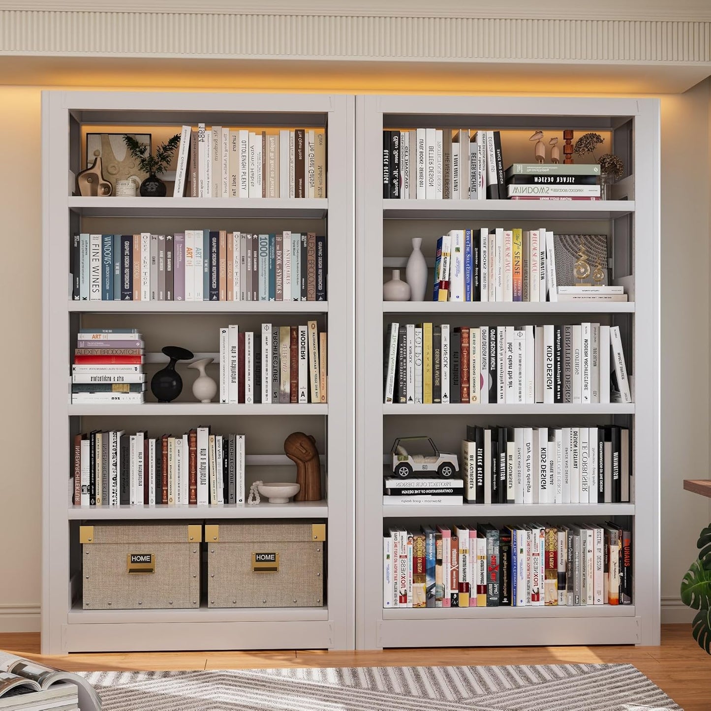 Metal Bookshelf, Adjustable 69" Tall Bookcase, 5 Tier Heavy Duty White Book Shelf with Book Stopper, Industrial Book Shelves for Living Room, Library, School, Office