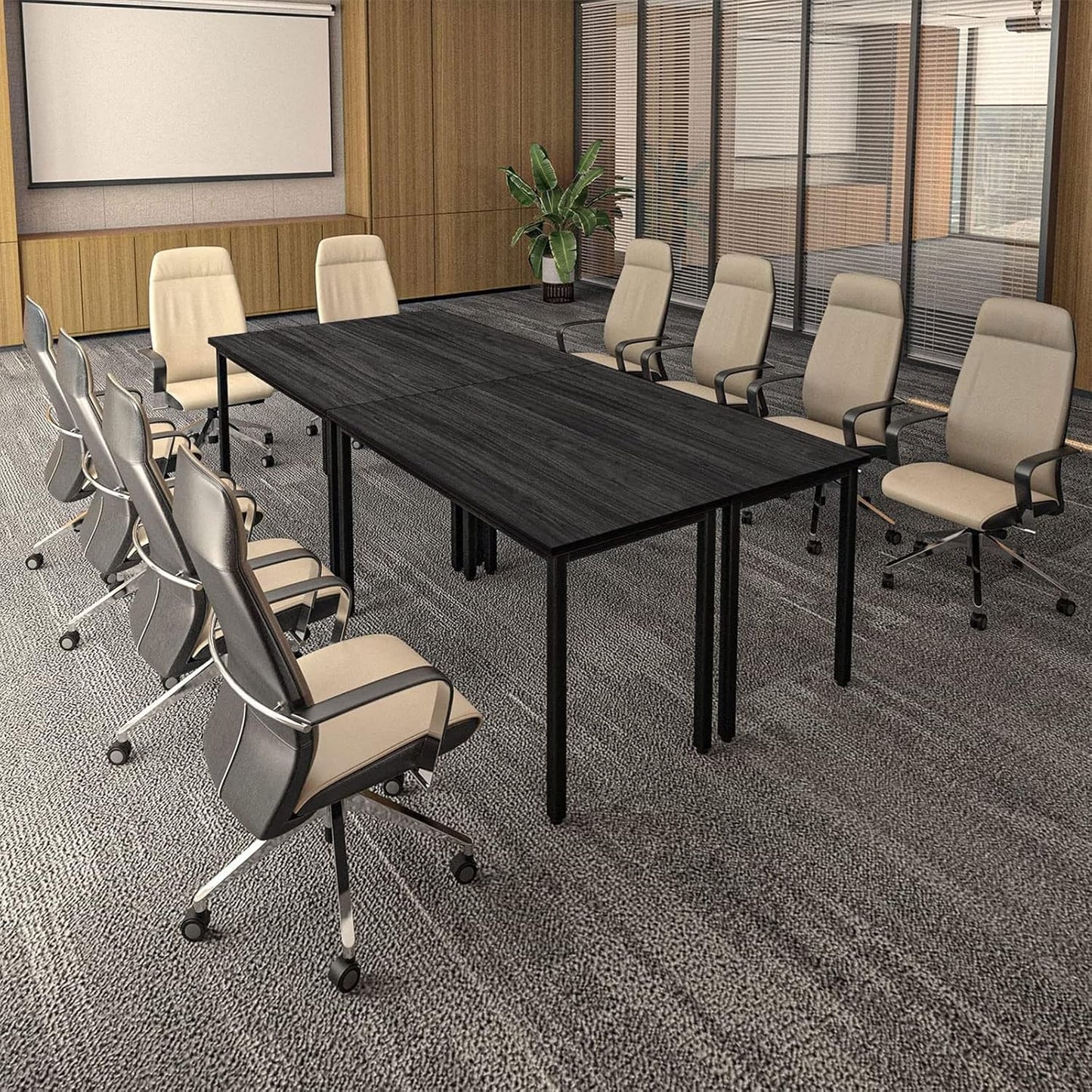 Bonzy Home Conference Tables 8ft Office Computer Desk for Meeting Room Study Writing Printer Podcast Table Save Space Design for 10 People Modern Black 4PCS (94.4"x47.2"x29.5", Black)