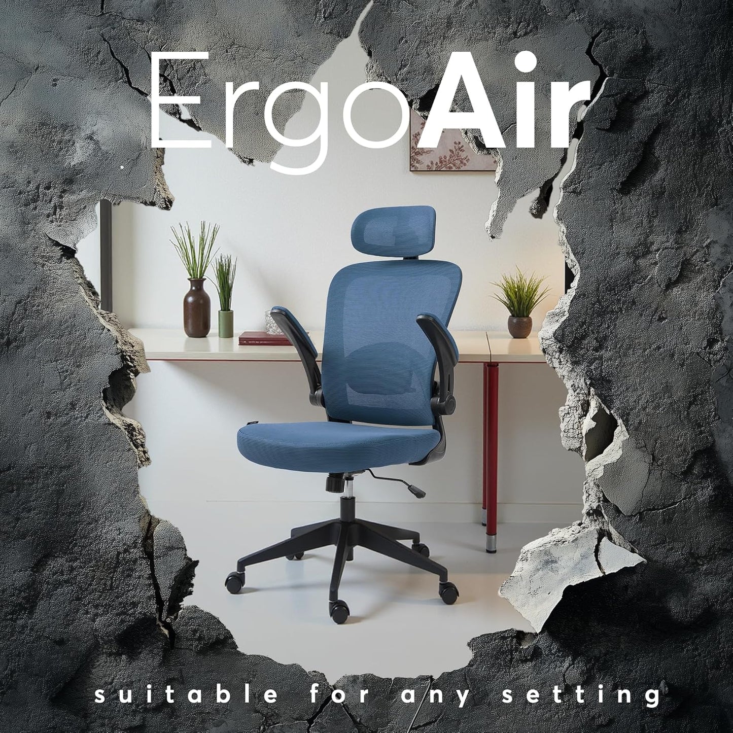 Oline ErgoAir Ergonomic Office Chair – Adjustable Lumbar Support, Flip-Up Armrests, Mesh Computer Desk Chair, Swivel Rolling Executive Gaming Chair for Home & Office (Navy Blue)