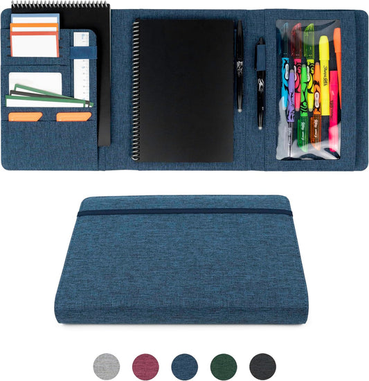 Sturdy Planner Cover for Rocketbook Smart Notebook - Water-Resistant Fabric Padfolio, Business Padfolio with Zipper Pen Pocket, Fits Executive Size A5, Rocketbook Accessories (Blue)