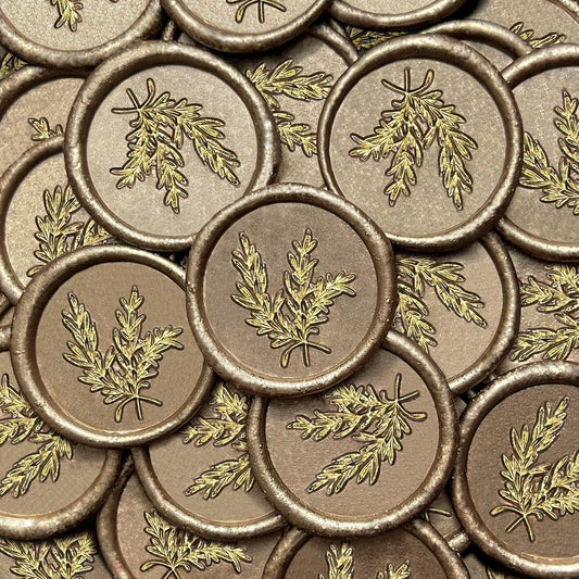 100Pcs Gold & Champagne Gold Seal Stickers - Handmade Self-Adhesive Envelope Seals for Wedding Party Invitations, Gift Wrap, Christmas (Gold Rosemary Style, Champagne Gold Wax)