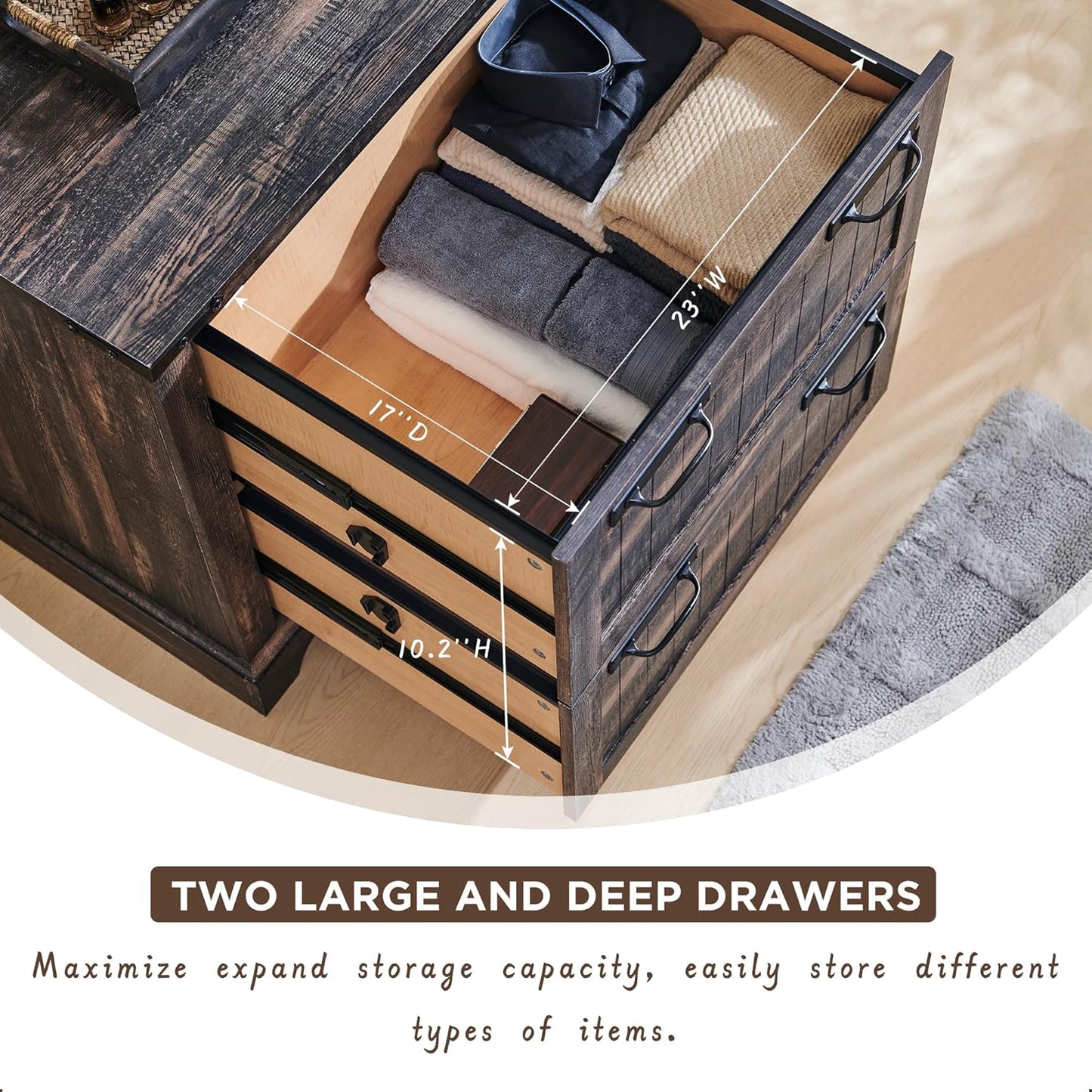 RedLemon File Cabinet with 2 Drawers, Farmhouse 30" Filing Cabinets with Hanging File Folders for A4/Letter/Legal Size Documents,Office Storage Cabinet for Study Room, Living Room (Dark Rustic Oak)