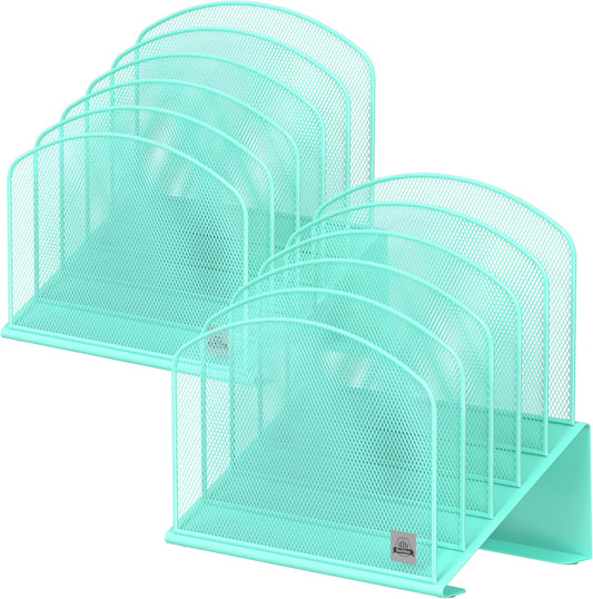 Inclined Desk File Organizer, 5-Section Vertical File Folder Holder Stand Metal Rack File Sorter for Office Classroom Desktop Organization