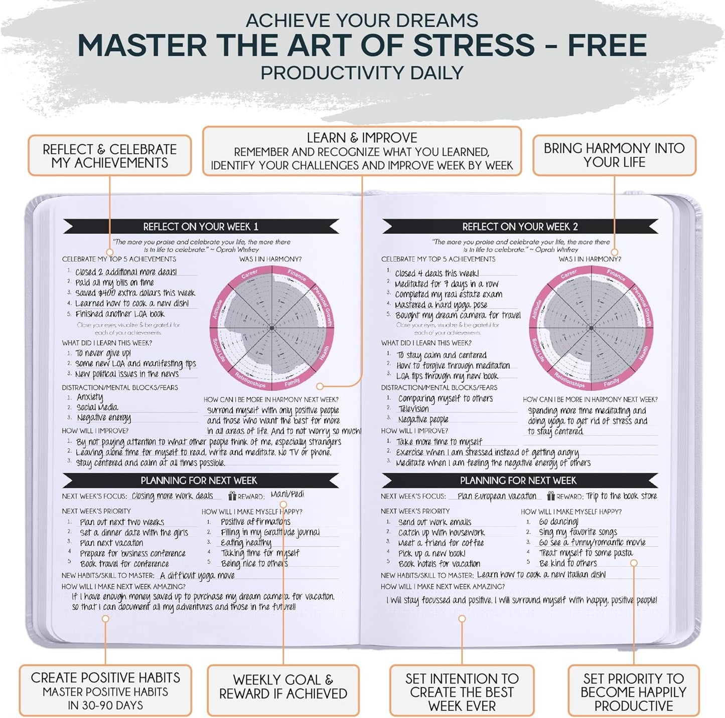 Self Care Journal - 5 Minute Mental Health & Manifestation Journal | 90-Day Undated Daily Planner for Positivity, Affirmations & Gratitude | Guided Mindfulness, Reflection | Vision Board + Stickers