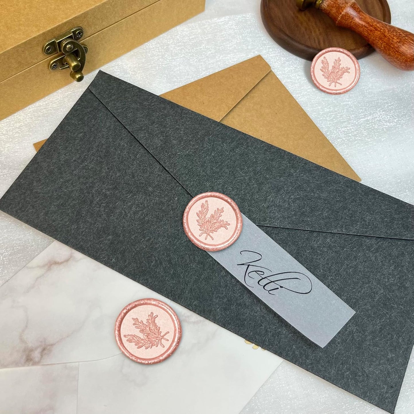 100Pcs Wax Seal Stickers Handmade Envelope Seals Self Adhesive Wax Stickers for Wedding Party Invitations, Envelope, Gift Wrap, Christmas(Rosemary Style, Pink)
