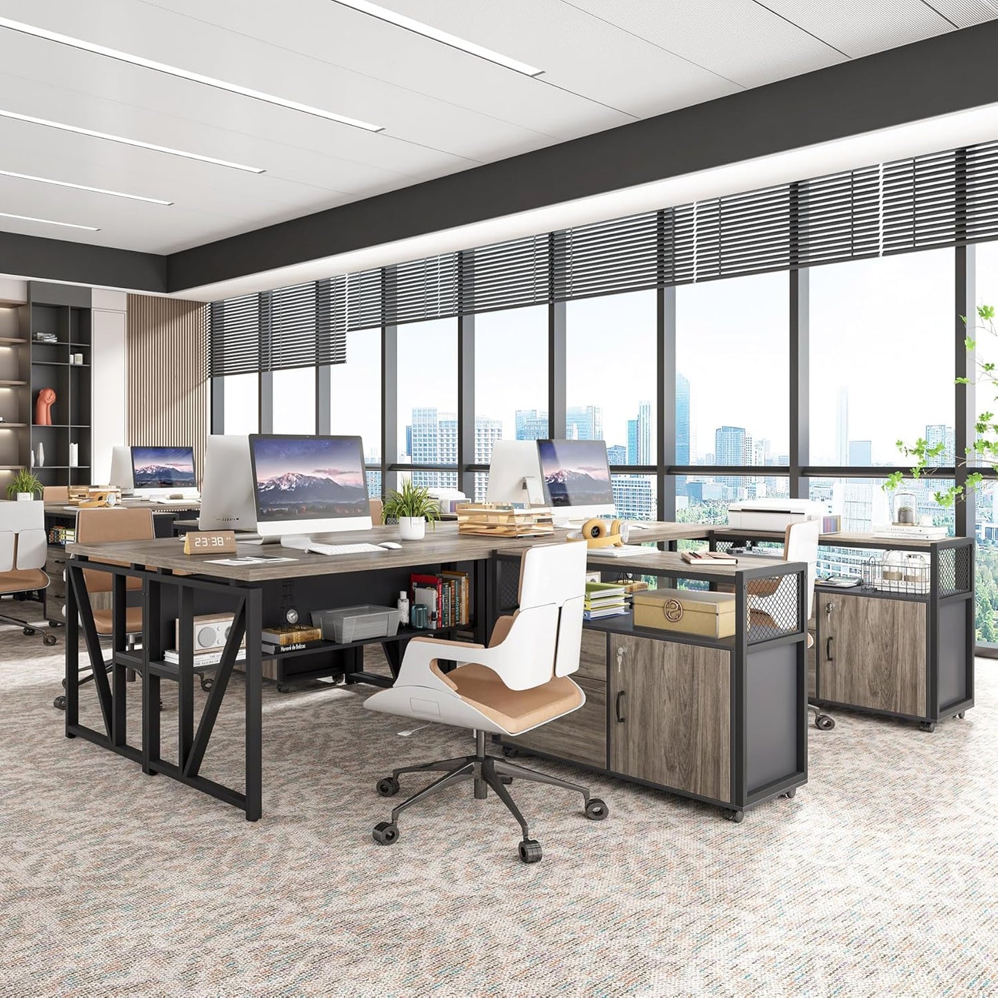 Tribesigns L Shaped Desk with Drawer Cabinet, 55" Executive Computer Desk and lateral File Cabinet, 2 Piece Home Office Furniture with Drawers for Hanging File, Doors with Locks (Gray, 55 inches)