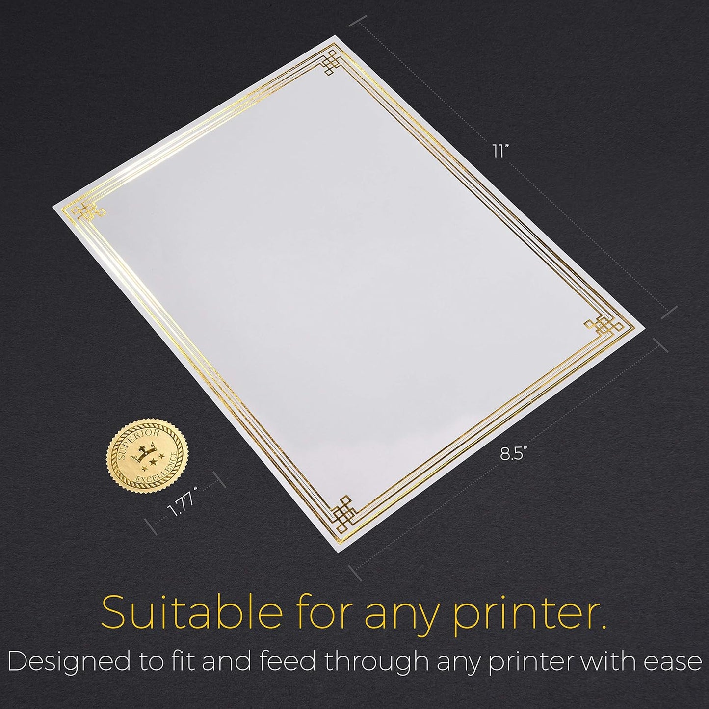 100 Professional Award Certificate Paper 8.5 x 11 with Seals, Gold Foil Border, Blank. Laser, Inkjet Printable