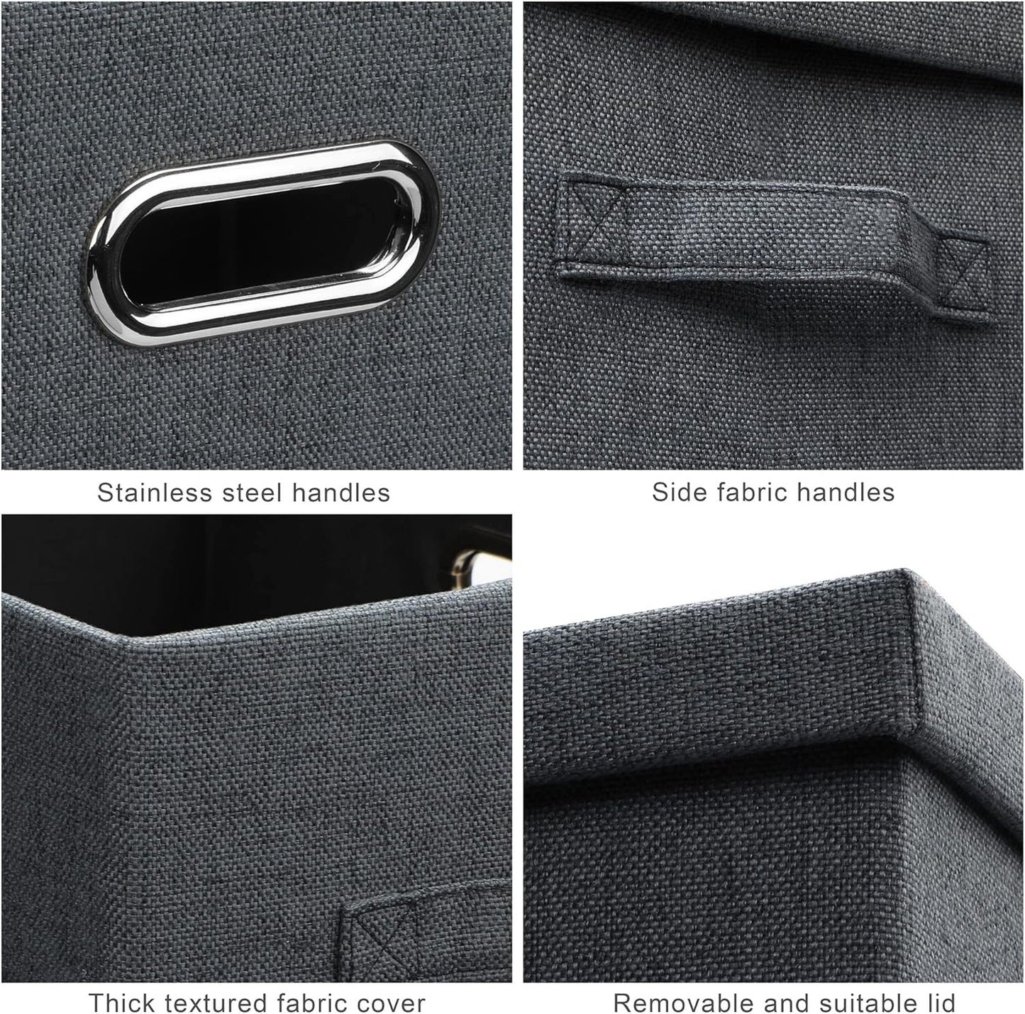 Medium 15" 21 Quart Collapsible Stackable Storage Bins with Lids, 5 Packs Dark Gray Foldable Fabric Closet Storage Boxes with Lids, Lidded Heavy-duty Linen Baskets(15x11x8)