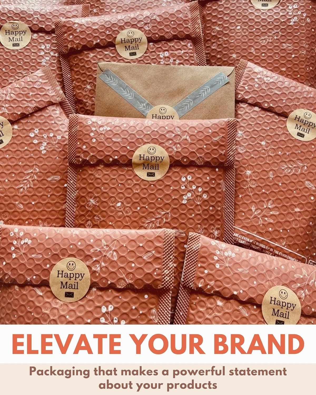 Bubble Mailers 6x9-25 Pack Biodegradable Shipping Bags for Stationery and Small Accessories - Impack Self-Seal Protective Thick Mailing Envelope for Small Items - Floral Rosy Brown
