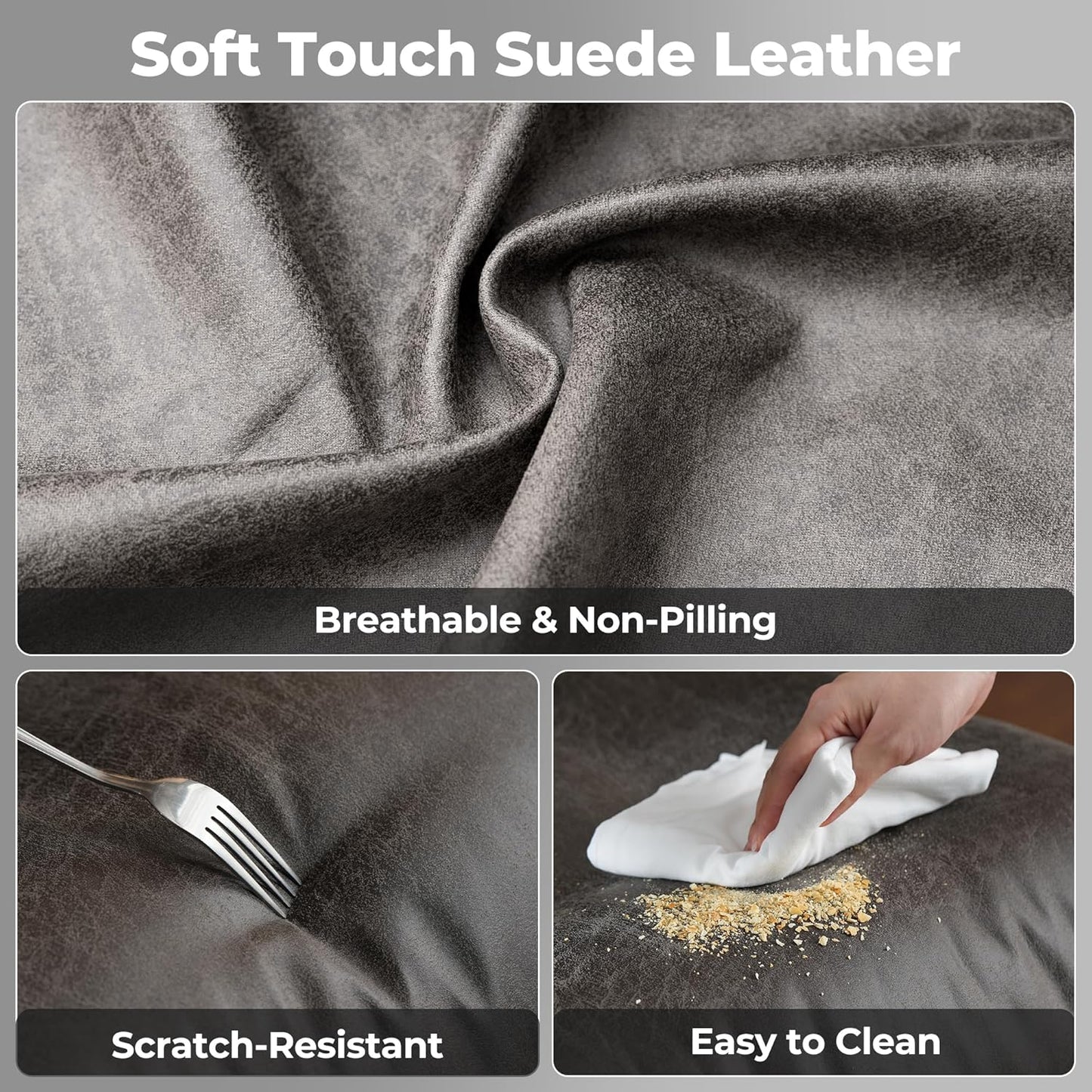 ovios Ergonomic Home Office Chair, Mid-Century Modern Faux Leather Chairs with Padded Armrests, Comfy Mid Back Swivel Rolling Executive Computer Armchair (Dark Grey, Suede Leather)