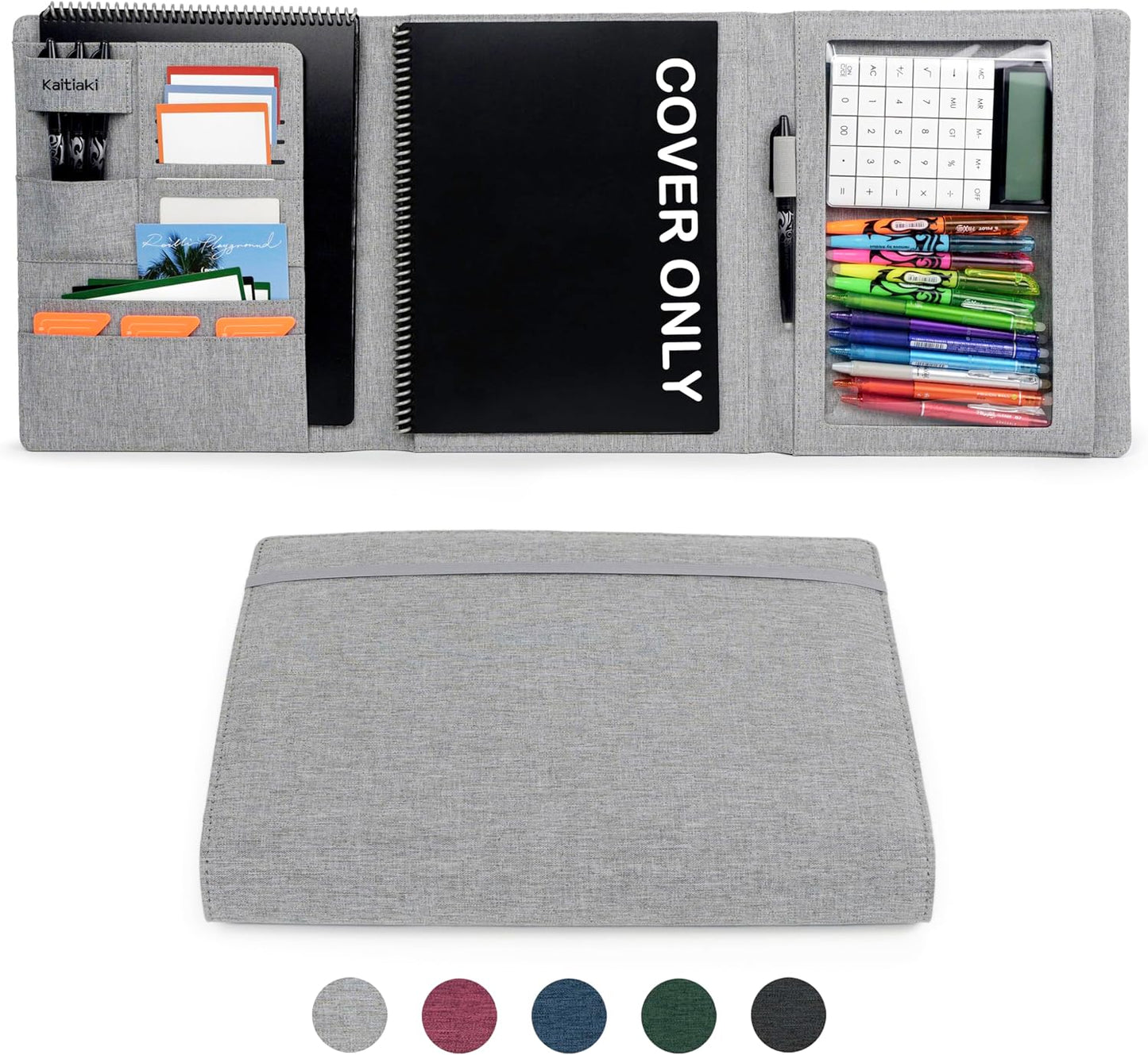 Sturdy Planner Cover for Rocketbook Smart Notebook - Water-Resistant Fabric Padfolio, Business Padfolio with Zipper Pen Pocket, Fits 8.5 x 11 Letter Size, Rocketbook Accessories (Gray)