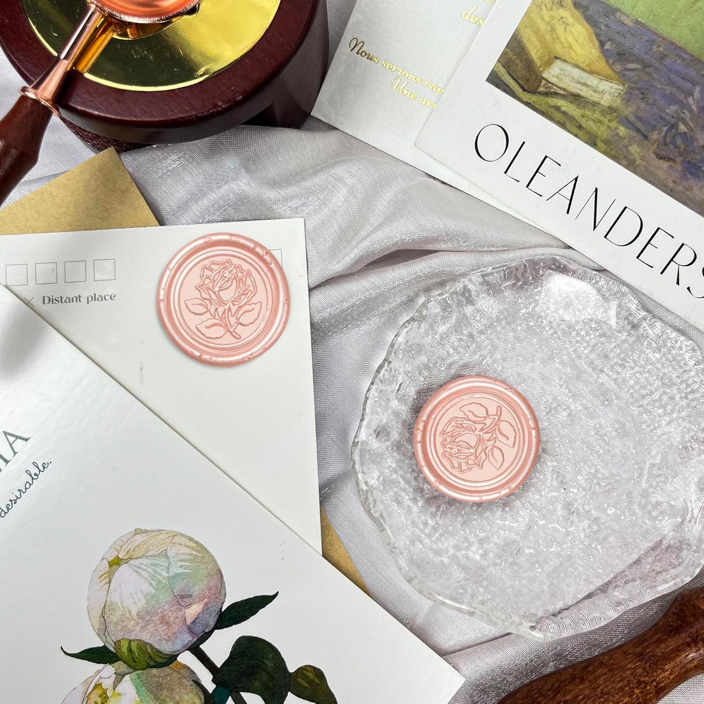 100Pcs Wax Seal Stickers Handmade Envelope Seals Self Adhesive Wax Stickers for Wedding Party Invitations, Envelope, Gift Wrap, Christmas(Rose Style, Pink)