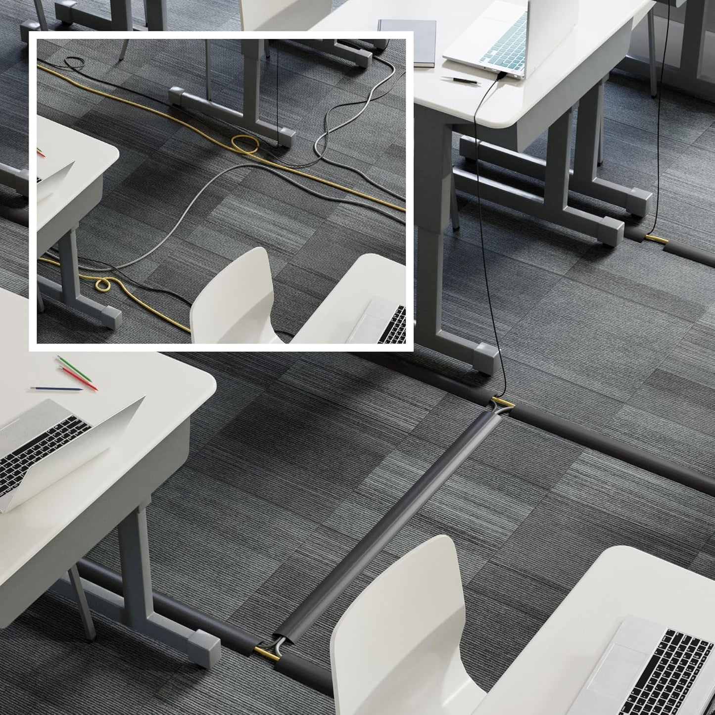 D-Line 30ft Floor Cord Cover, Floor Cable Protector, Extension Cord Cover, Protect Wires & Prevent Cable Trips, Cable Management Solution - Cord Cavity = 0.63" (W) x 0.31" (H) - Black