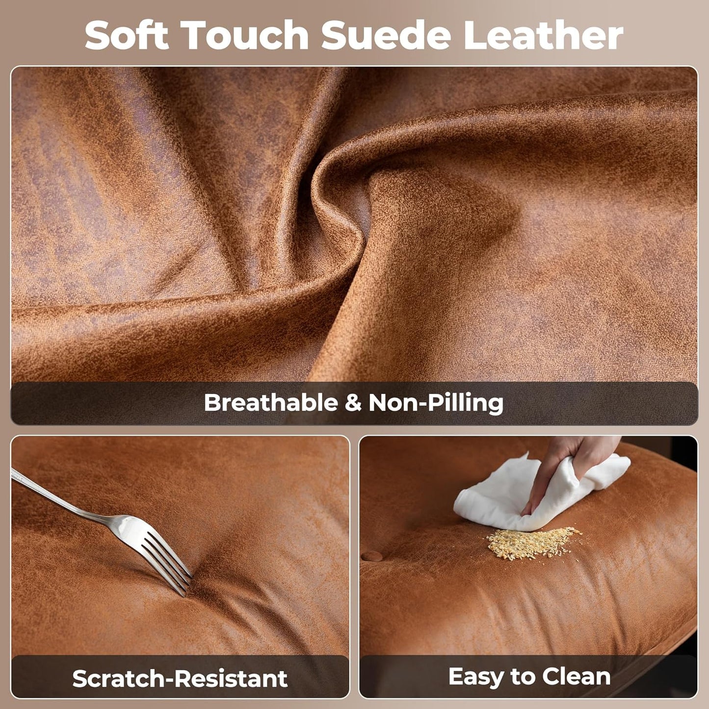 ovios Home Office Chair, Mid-Century Modern Faux PU Leather Chairs with Lumbar Support Comfy Thick Cushion, High Back Ergonomic Swivel Rolling Executive Armchair (Brown, Suede Leather)