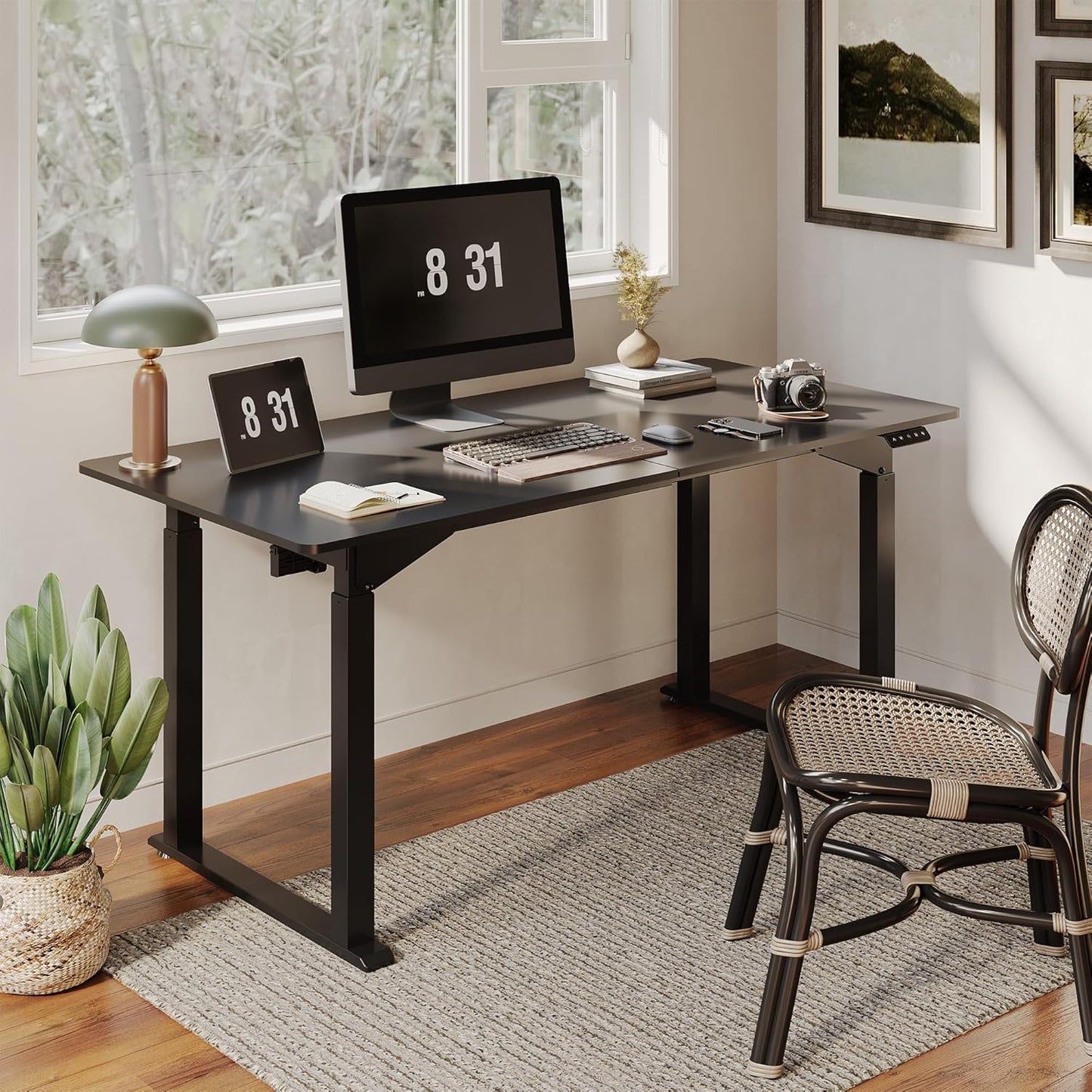 SANODESK 4-Leg Standing Desk, Electric Height Adjustable Desk with Memory Presets for Home Office, Stand up Desk Computer Workstation, 63x28 Inches Black