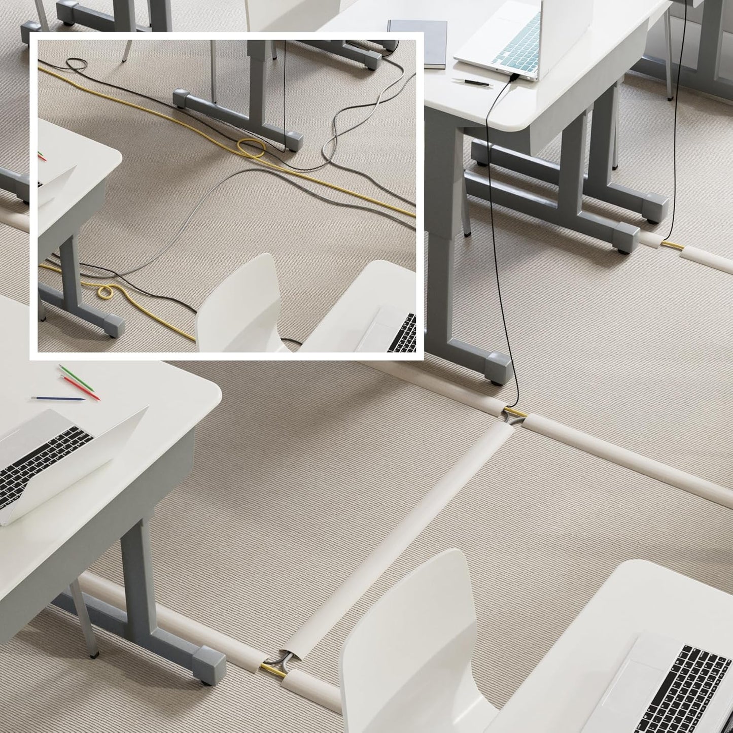 D-Line 6ft Floor Cord Cover, Cable Protector, Hide Extension Cords, Protect Cords, Prevent Cable Trips, Heavy Duty Cord Hider - Cable Cavity = 0.63" (W) x 0.31" (H) - Beige