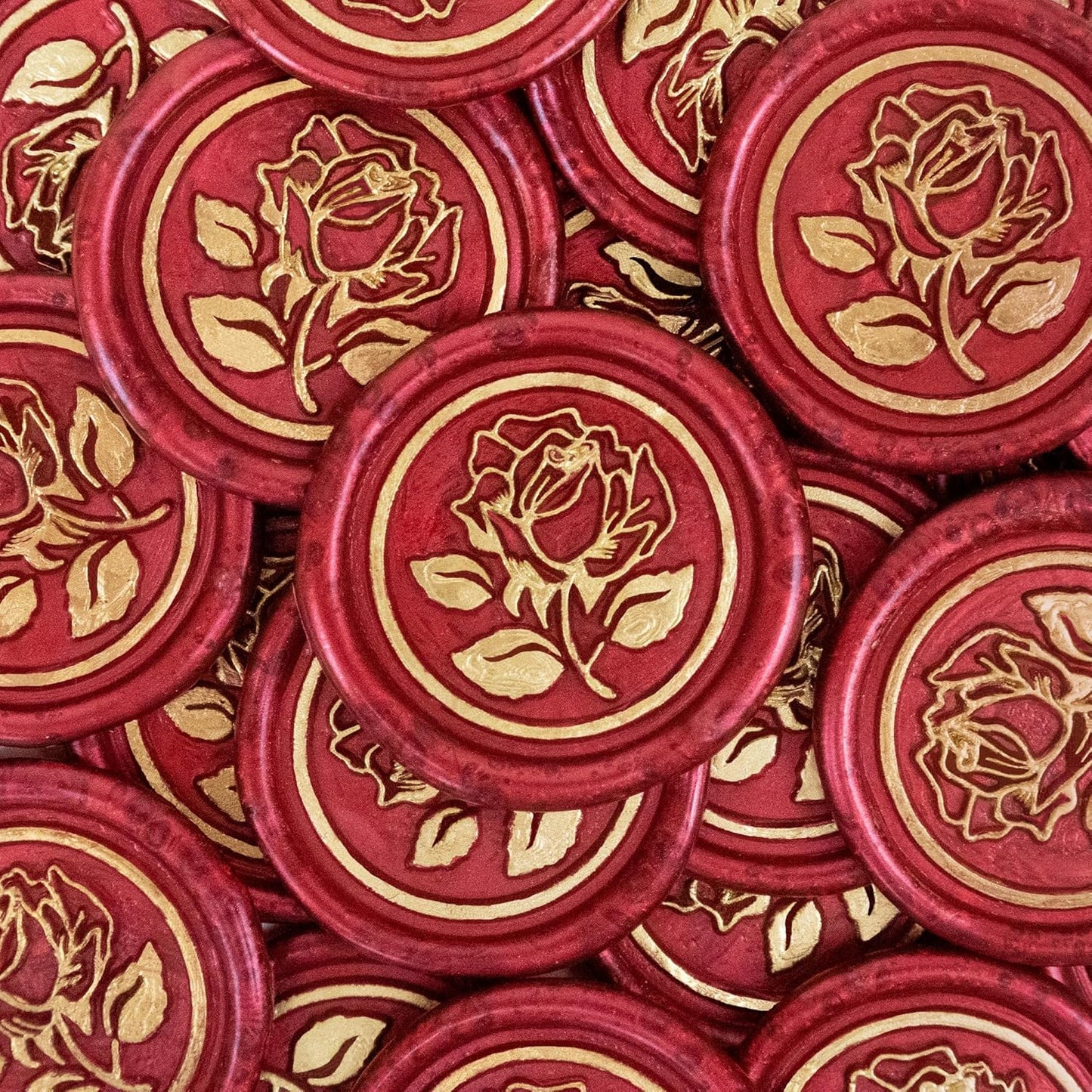 100Pcs Gold & Red Wax Seal Stickers - Handmade Envelope Seals, Self Adhesive Wax Stickers for Wedding Party Invitations, Envelope, Gift Wrap, Christmas (Gold Rose Style, Red)